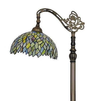 Floor Lamp Tiffany Style Gradient Green Stained Glass Arched Lamp 12X18X64 In...