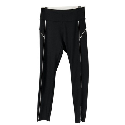 Wilo Active Black Ribbed Leggings White Trim Athleisure Women's Size L