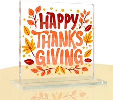 Fall Thanks Day Arylic Decor Autumn Tiered Tray Harvest Desk Pumpkins Decor Rust