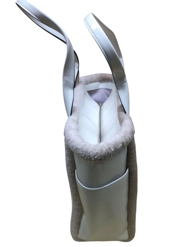 Kate Spade Jett Faux Shearling Fur Winter White Meringue Logo Large Tote - Image 3 of 4