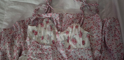 Trixxi Los Angeles Floral Maxi Dress L Tiered Ruffle Adjustable White Pink