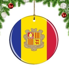 Andorra Flag Round Christmas ornament city travel souvenir