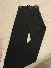 CHANEL Women's Black Wool Silk Spandex Pleated Pants Button Zip Solid