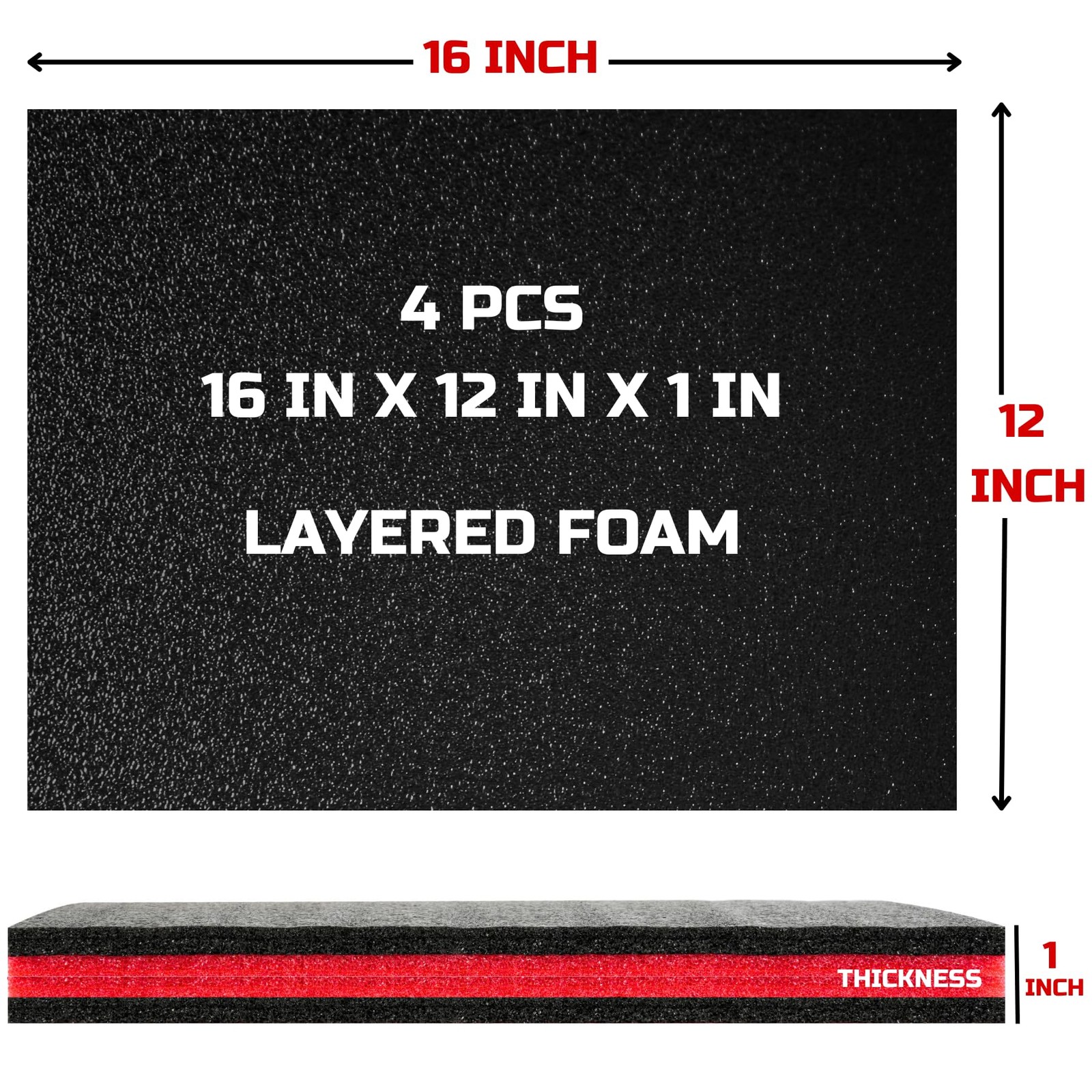 Tool Box Foam, 4Pack 16x12x1 inch, Foam Inserts for Cases, Polyethylene Stora...