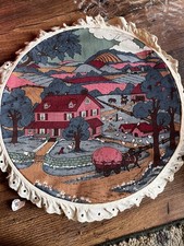 Handmade Farmhouse Scene Embroidered Wall Hanging Textile Decor