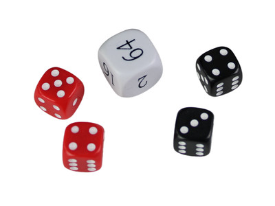 Ersatz Backgammon Würfel Set - weißer Doppelwürfel - rote & schwarze Würfel