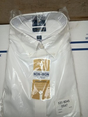 New w/ Tags Men's Stafford Executive White 100% Cotton Non-Iron Oxford 18 36-37