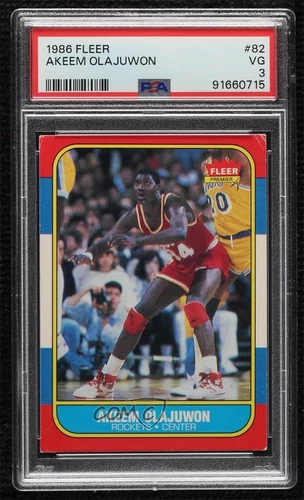 1986-87 Fleer Hakeem Olajuwon Akeem Olajuwon #82 PSA 3 Rookie RC HOF