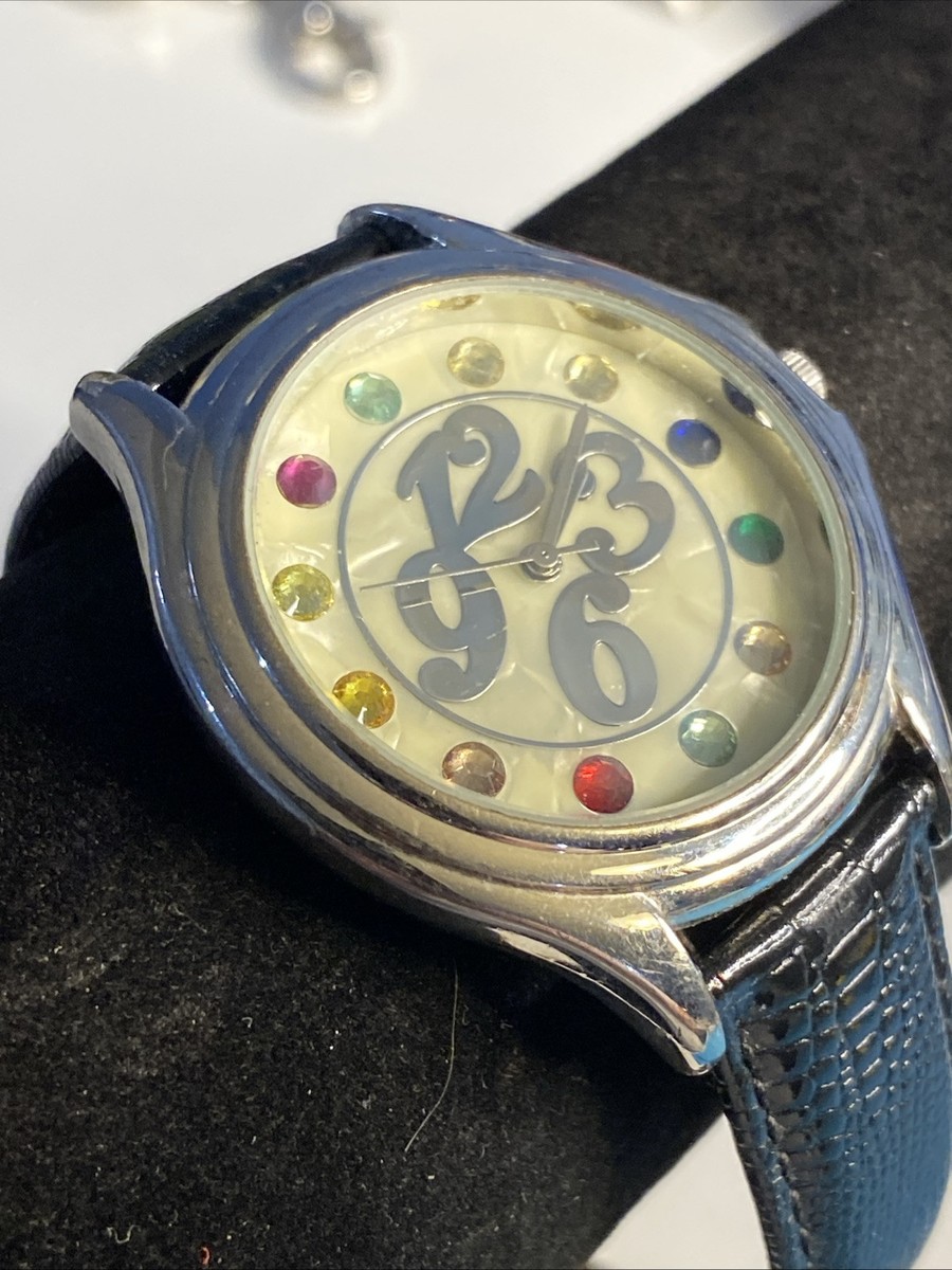 Gem Watch Women SilverTone Bling Black Leather Band New  display picture 1