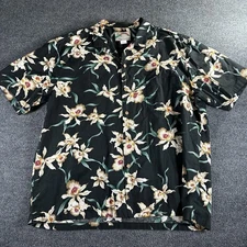 Vintage Paradise Found Black Star Orchid Women’s Hawaiian Shirt XL 