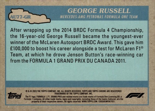 2023 Topps Chrome Formula 1 #AU77-GR George Russell Autos of 1977 - Bild 2 von 2