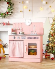 Toddler Kitchen Playset Kids Play Kitchen with Storage Space and 6 Pcs Cookware