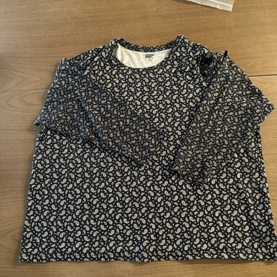 Lands' End Women's Long Sleeve Blue paisley 3X Crew Neck Cotton Shirt