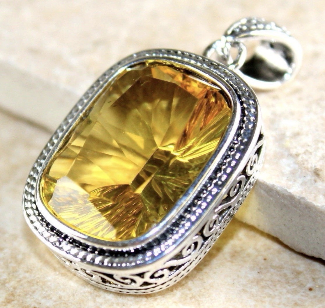 Yellow Cushion Gemstone Rectangular Pendant Silve… - image 4