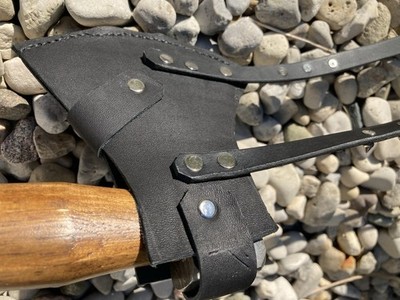 Viking Damascus Steel Axe With Genuine Black Leather Shoulder Sling