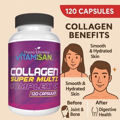 Collagen Hydrolyzed + Vitamin C Collagen Peptides - Hair Skin & Nails - 120 Caps