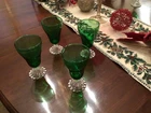 Vintage Art Deco Depression Emerald Green Bubble Base Juice Glasses Set of 4
