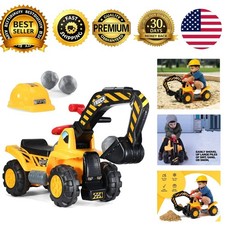Kids Ride On Excavator Toy Tractor Bulldozer Scooter Helmet Rocks Pretend Play