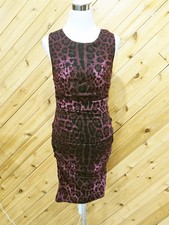 Dolce & Gabbana Burgundy Black Animal Print Draped Ruched Dress Sleeveless 44