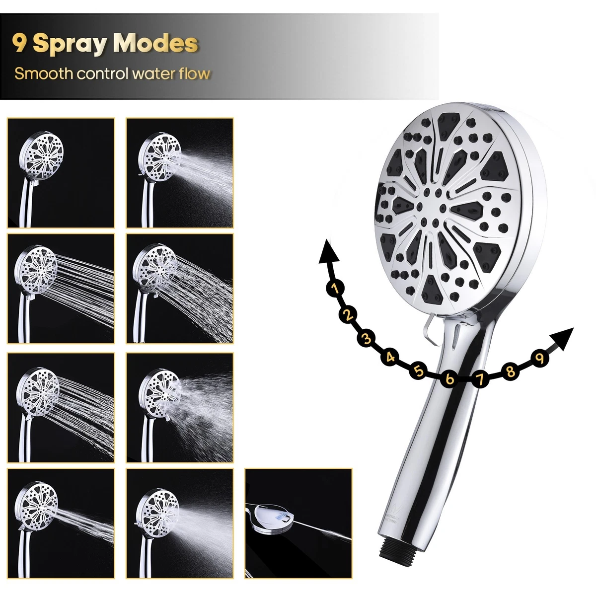 Decaura WELS 9-Mode Spray Hand Held Shower Head High pressure Bathroom Chrome