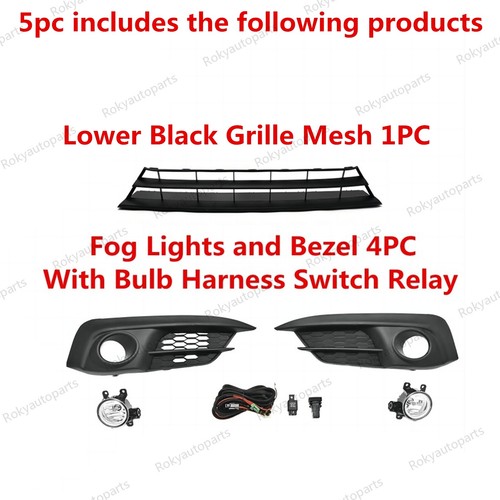 5PC For CIVIC Sedan 2016-2018 Bumper Lower Grille Mesh & Fog lights & Bezel Kit - Picture 2 of 6
