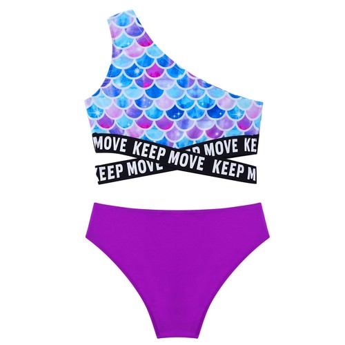 Kids Girls Crop Tops And Briefs Set Criss Cross Band Bathing Suit Asymmetric - Picture 19 of 56