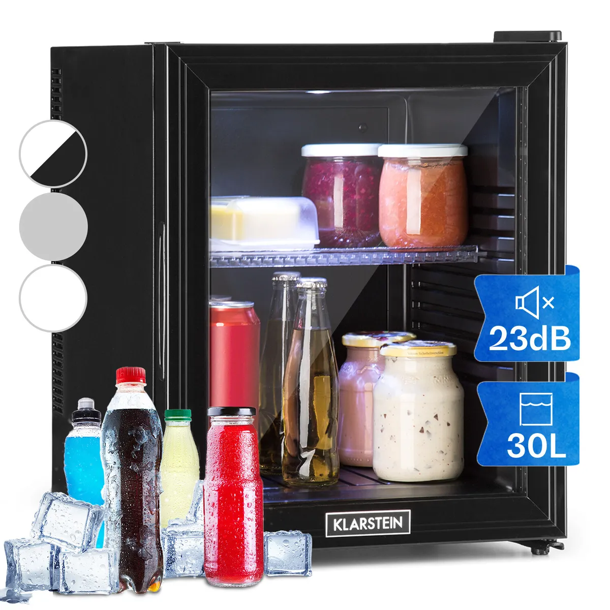 Mini Kühlschrank Glastür 32 l Getränkekühlschrank leise Minibar Hausbar  schwarz