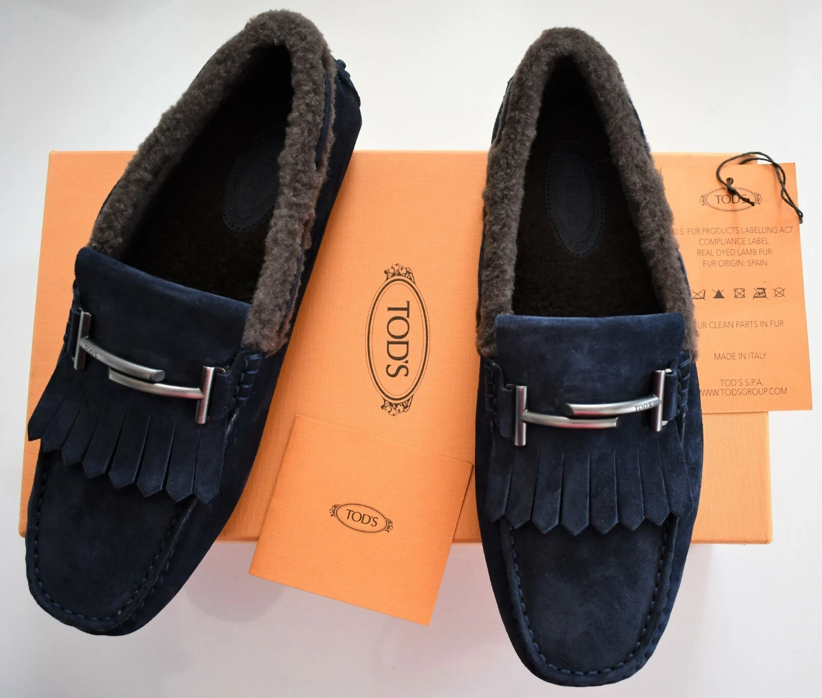 TOD’S Mocassini nuovi mocassini TOD'S pelle scamosciata marina MERINO FODERATI IN PELLICCIA DI AGNELLO 6 5 US 7 5