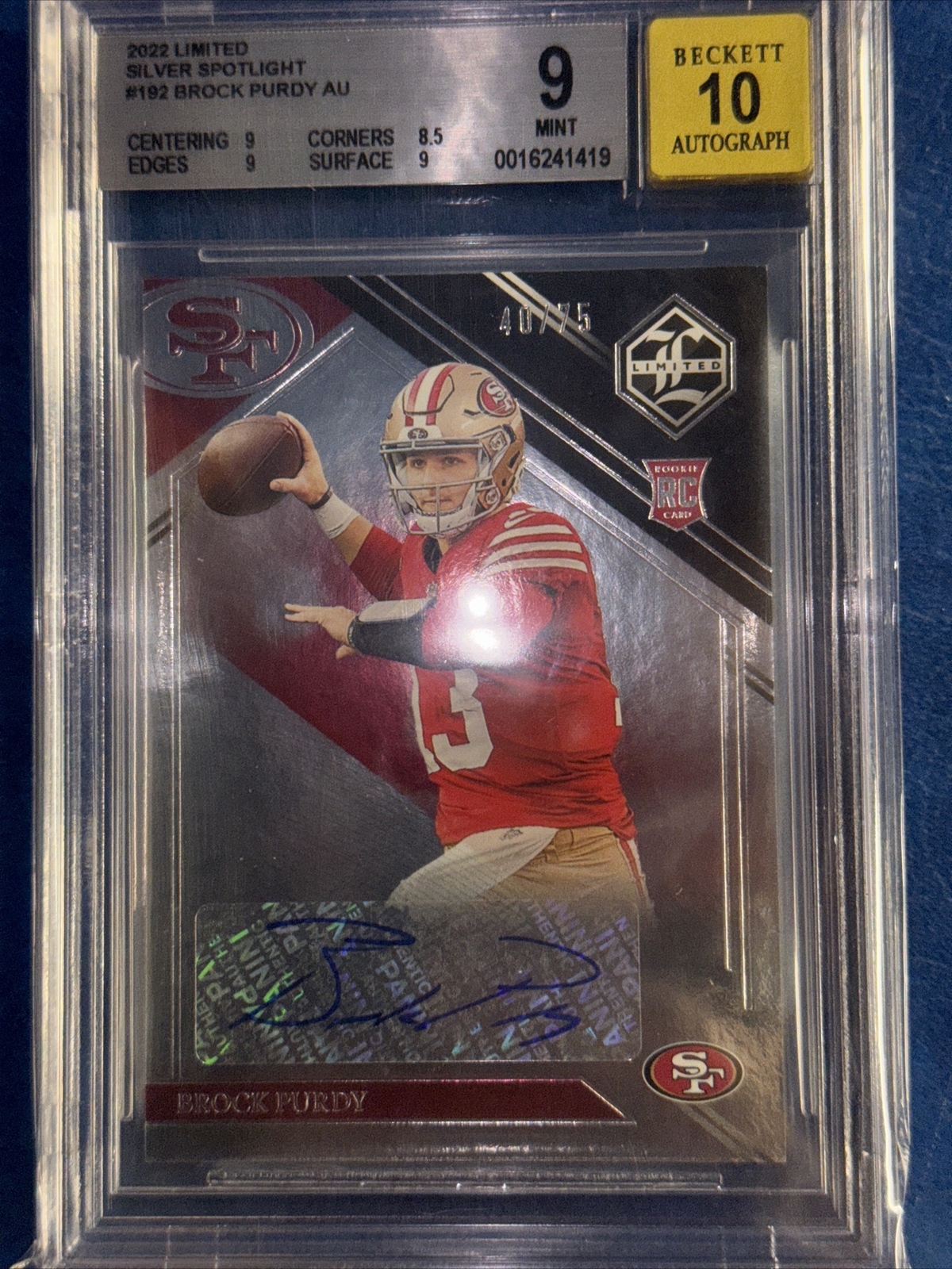 2022 Panini Limited Silver Spotlight #192 Rookie Brock Purdy Autograph /75