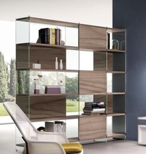 LIBRERIA COMPONIBILE BIFACCIALE IN VETRO TEMPERATO PIANI LEGNO VARI COLORI 70.34