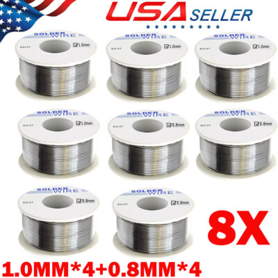 8x 50G 0.8MM 1.0MM 63/37 Tin Rosin Core Solder Wire For Soldering Sn60 Flux USA