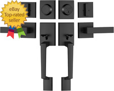 Double Front Door Handle Set, Heavy Duty Square Door Lever and Single Cylinder D