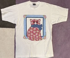 Vintage 1993 Patty Reiss “Paintables” Painted Cat Shirt MEDIUM Screen Stars Best