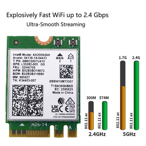 AX200NGW Intel WiFi 6 Wireless Network Card 802.11ax M.2 Bluetooth 5.2 Adapter - Picture 4 of 12