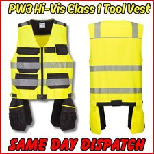 PORTWEST Hi-Vis Class 1 Tool Vest Lightweight Safety Work Holster Pockets PW308