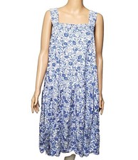 OLD NAVY XL 16 Boho Midi Dress Floral A-Line Blue White Sundress Cotton Muumuu