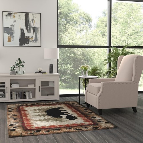 Cabin Lodge Area Rug Bear and Cub Scene 5 Feet 3 Inch X 7 Feet - Picture 4 of 10