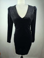 EXPRESS Size XS Women's Black Crushed Velvet Dress Silver Big Bow Holiday 