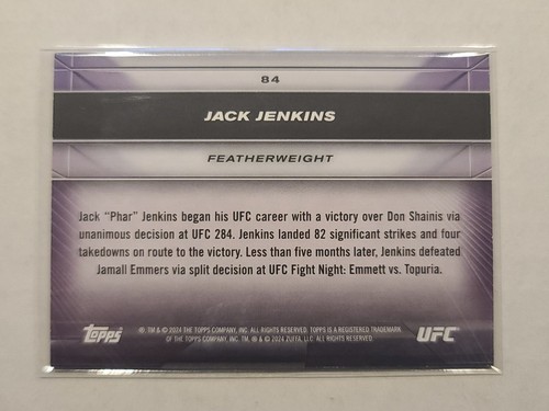2024 Topps UFC Knockout Jack Jenkins RC #84 Featherweight - Bild 2 von 2