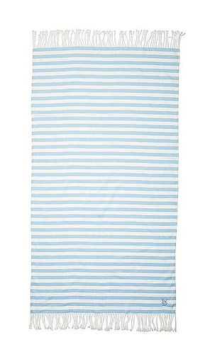 VICTORIA’S SECRET MONOGRAM FRINGE BEACH BLANKET BLUE WHITE STRIPED 34"x60" NWT - Picture 2 of 3
