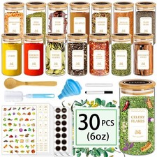 Spice Jars with Labels, 30Pcs 6oz Glass Spice Jars with Bamboo Lids... Fast Ship