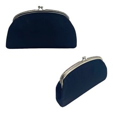 Vintage 90s Satin Evening Bag Clutch Handbag Rhinestones Kisslock Classic BLACK