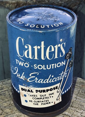 Vintage Carter s Two Solution Ink Eradication Advertising Collectible Tin Can