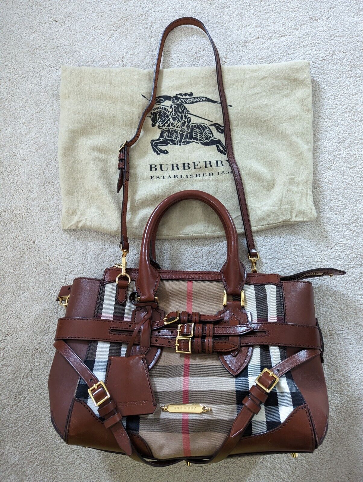 Burberry Lynher Brown Bridle House Check Canvas F… - image 1