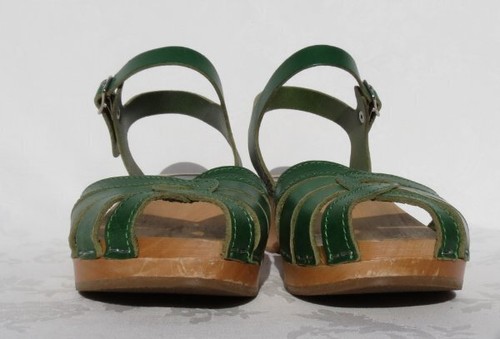 $340 SWEDISH HASBEENS Women’s 7.5 37 Green Leather Debutant Sandals Shoes in Box - Picture 5 of 9