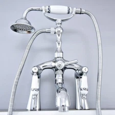 Polished Chrome Clawfoot Bath Tub Faucet with Handshower Deck Mounted ftf762