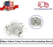 100qt 4.8mm Crimp Terminal Female Spade Connector 22-16AWG w/ Insulating Sleeve