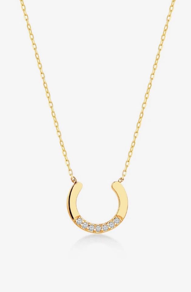 Collar de la suerte de diamantes genuinos en oro amarillo sólido de 14K para mujer Foto 3 de 4