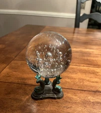 Vintage Glass Bubbled Globe on Stand  Held up by Brass  Fish