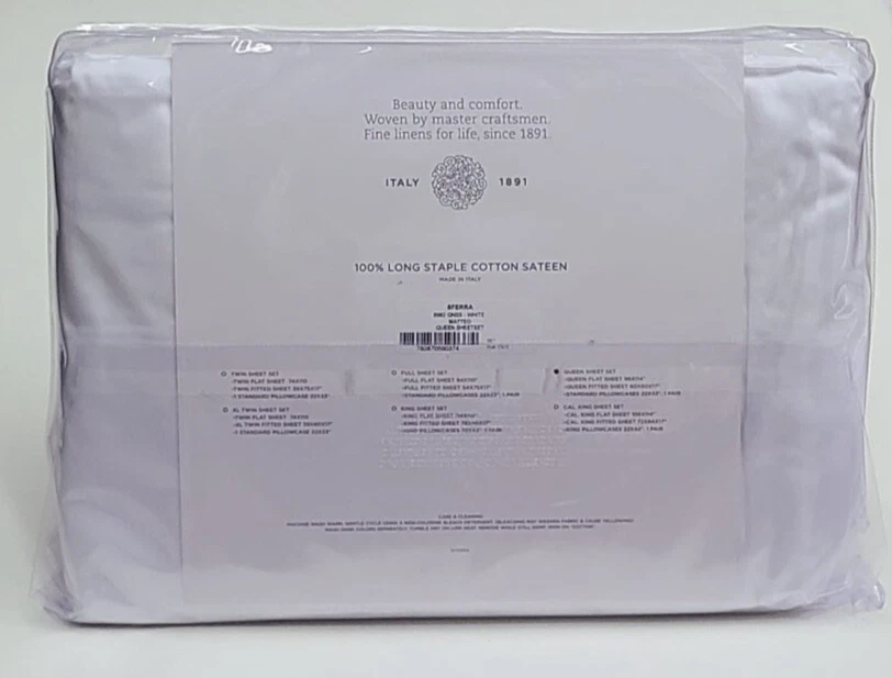 Juego de Sábanas Sferra Matteo Queen Blanco 100% Algodón Satén Hecho en Italia Foto 2 de 4